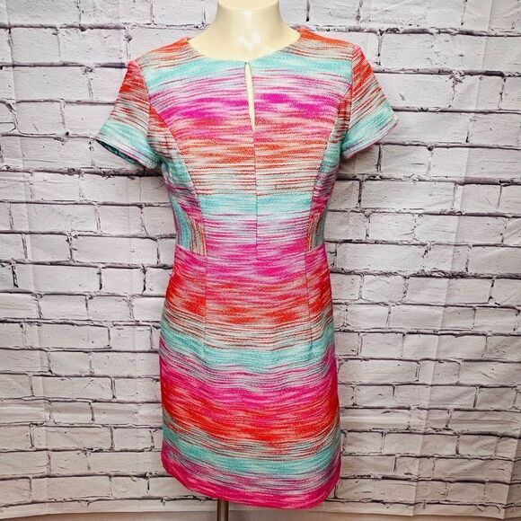 Shoshanna Womens 0 Bright Ombre Sheath Keyhole Neck Dress - Picture 1 of 8